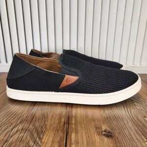 Olukai Pehuea Loafer Womens Sz 9.5 Black Slip On Mesh Hawaiian Aloha Beach Shoes
